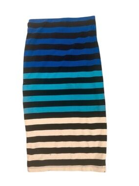 Striped Bodycon Pencil Skirt in Blue, Teal & Cream